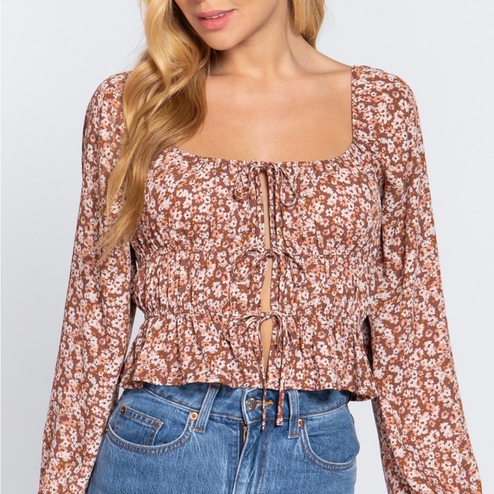 Floral Brown Women's Top - MEDIUM - Picture 2 of 3